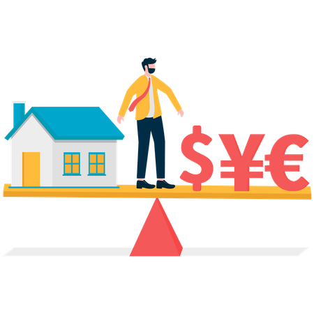 Businessman Balancing Home and Finance  Illustration