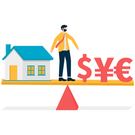 Businessman Balancing Home and Finance  Illustration