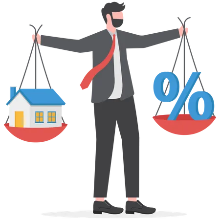 Businessman balancing  house and percentage  Illustration