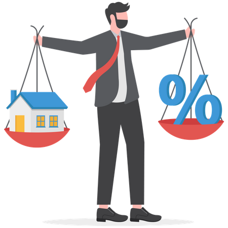 Businessman balancing  house and percentage  Illustration