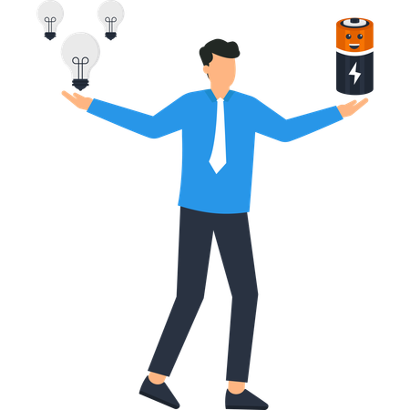 Businessman Balancing Ideas and Energy  Illustration