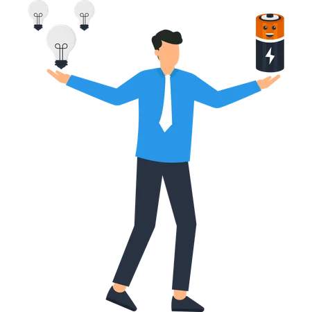 Businessman Balancing Ideas and Energy  Illustration