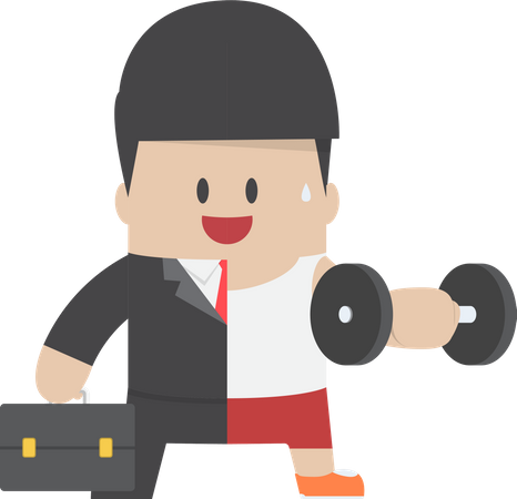 Businessman balancing life between work and exercise  Illustration