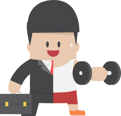 Businessman balancing life between work and exercise  Illustration