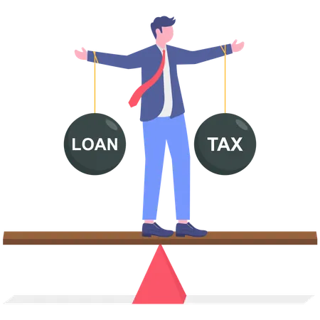 Businessman balancing loan and tax  Illustration