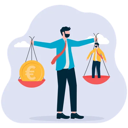 Businessman balancing money and life  Illustration