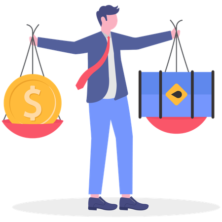Businessman balancing money and oil  Illustration