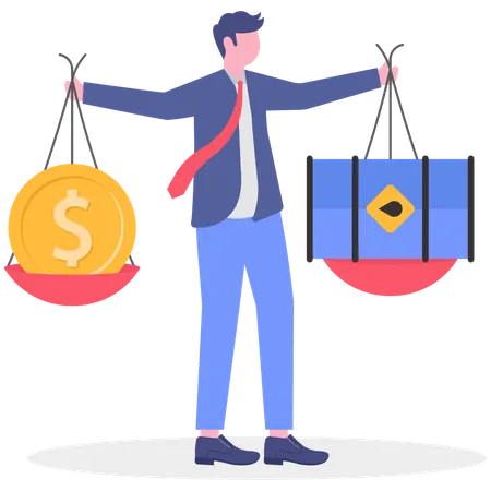 Businessman balancing money and oil  Illustration