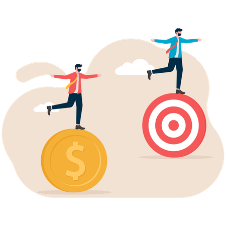 Businessman balancing money and target  Illustration