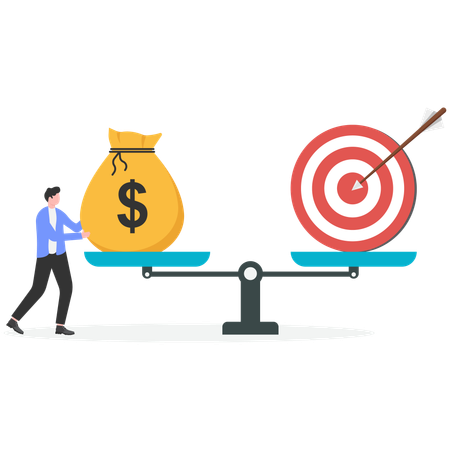Businessman balancing money and target  Illustration