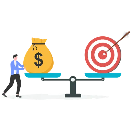 Businessman balancing money and target  Illustration