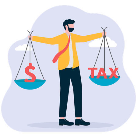 Businessman balancing money and tax  Illustration