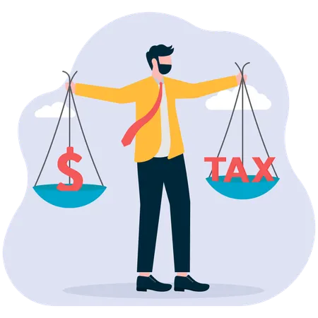 Businessman balancing money and tax  Illustration