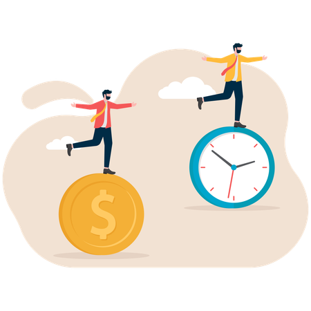 Businessman balancing money and time  Illustration