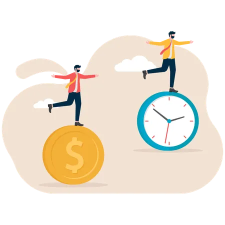 Businessman balancing money and time  Illustration