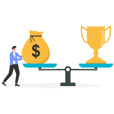 Businessman balancing money and trophy  Illustration