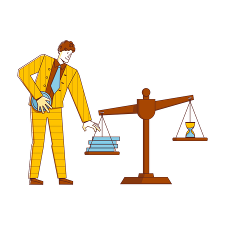 Businessman balancing money with time  Illustration