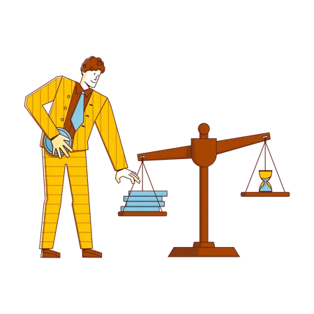 Businessman balancing money with time  Illustration