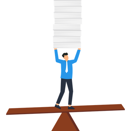 Businessman Balancing on a Teeter-Totter with Papers Business  Illustration