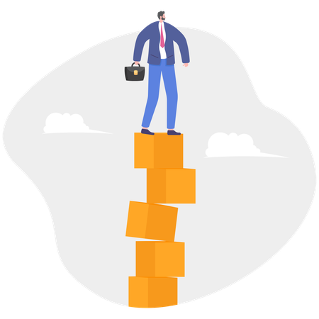 Businessman balancing on box  Illustration