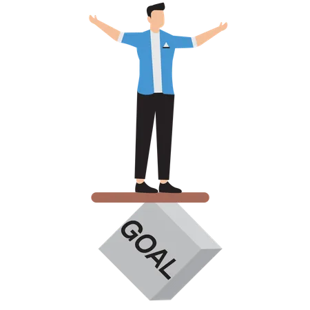 Businessman balancing on bricks  Illustration