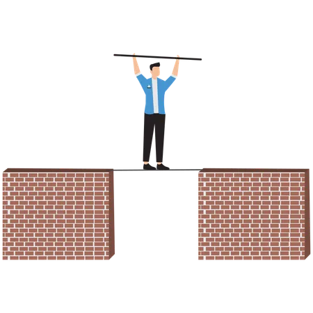 Businessman balancing on bricks  Illustration