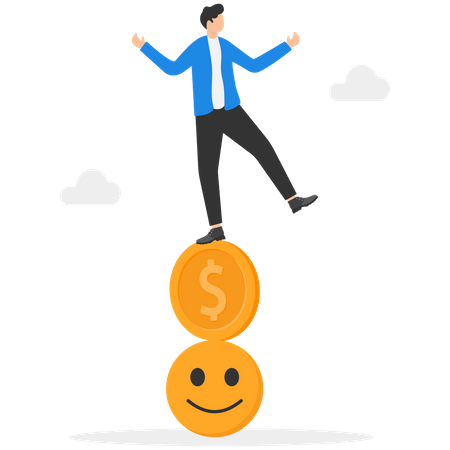 Businessman balancing on money  Illustration