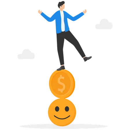 Businessman balancing on money  Illustration