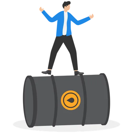Businessman balancing on oil barrel  Illustration