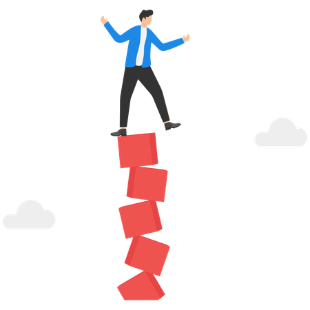Businessman balancing on red box  Illustration