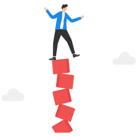 Businessman balancing on red box  Illustration