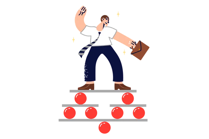 Businessman balancing on unstable structure  Illustration