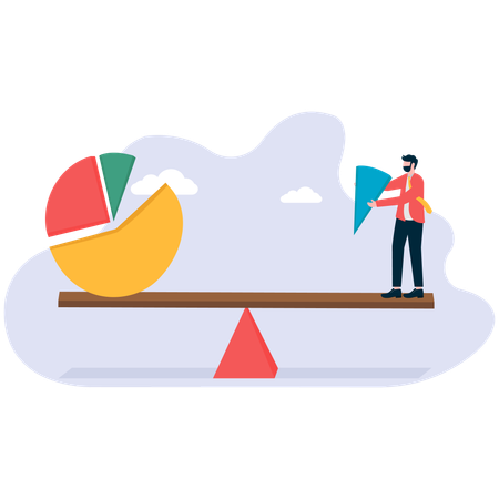 Businessman balancing pie chart data  Illustration