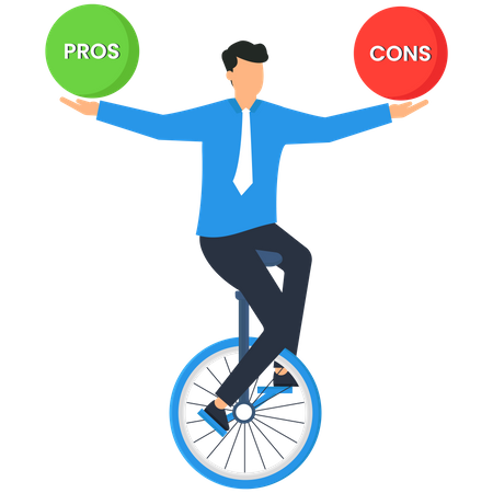 Businessman balancing pros and cons of business  Illustration