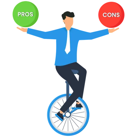 Businessman balancing pros and cons of business  Illustration