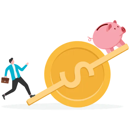 Businessman balancing savings  Illustration