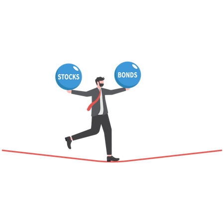 Businessman balancing stocks and bonds  Illustration