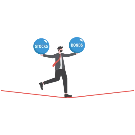 Businessman balancing stocks and bonds  Illustration