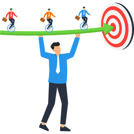 Businessman Balancing Team Towards Target  Illustration