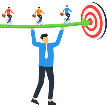 Businessman Balancing Team Towards Target  Illustration
