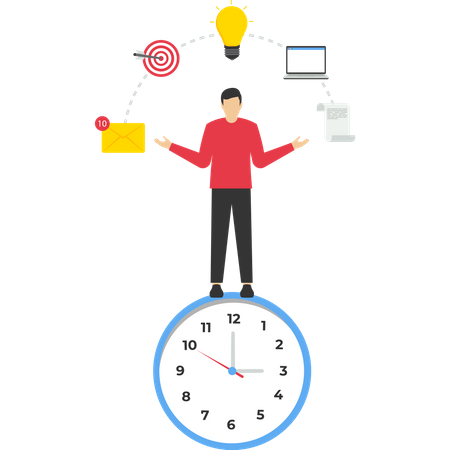 Businessman balancing time managing multiple task  Illustration