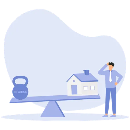 Businessman balancing work and house  Illustration