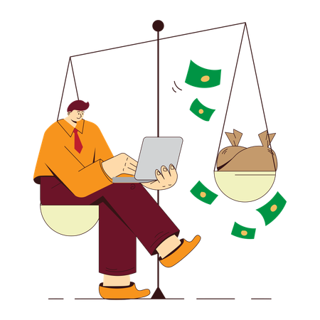 Businessman balancing work and money  Illustration