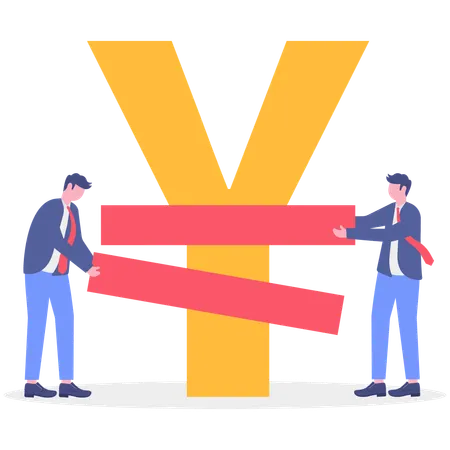 ビジネスマンが円硬貨に包帯を巻く  イラスト