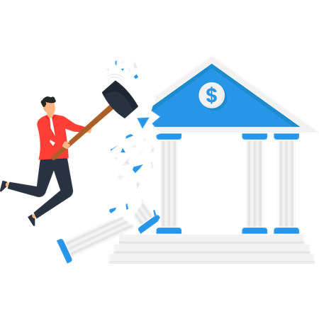 Businessman Bank with Hammer  Illustration