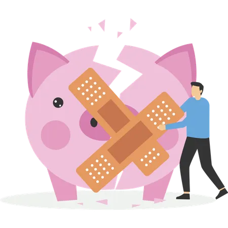 Insurance Repairing Broken Pink Piggybank With Bandage Illustration