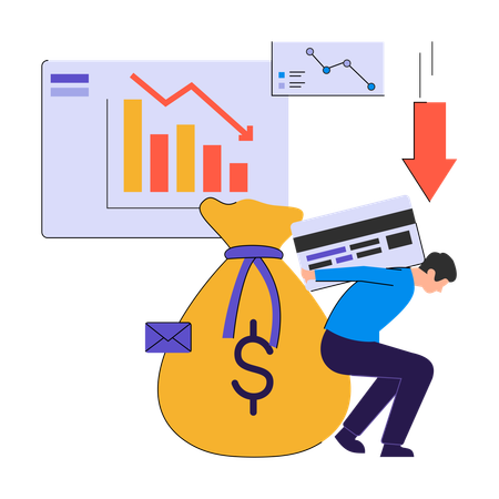 Businessman becomes debtor in market  Illustration