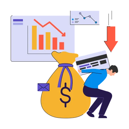 Businessman becomes debtor in market  Illustration