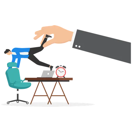 Businessman being dragged away from aoffice chair by huge hand  Illustration