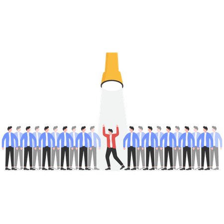 Businessman being flash lighted among other businessmen  Illustration